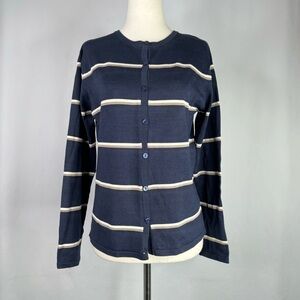 Pendleton cardigan sweater silk blend navy ivory tan stripes Small